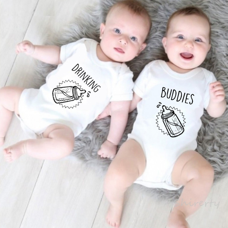ins pure cotton one-piece romper AliExpress hot sale summer drinking buddies feeding bottle twin hair generation
