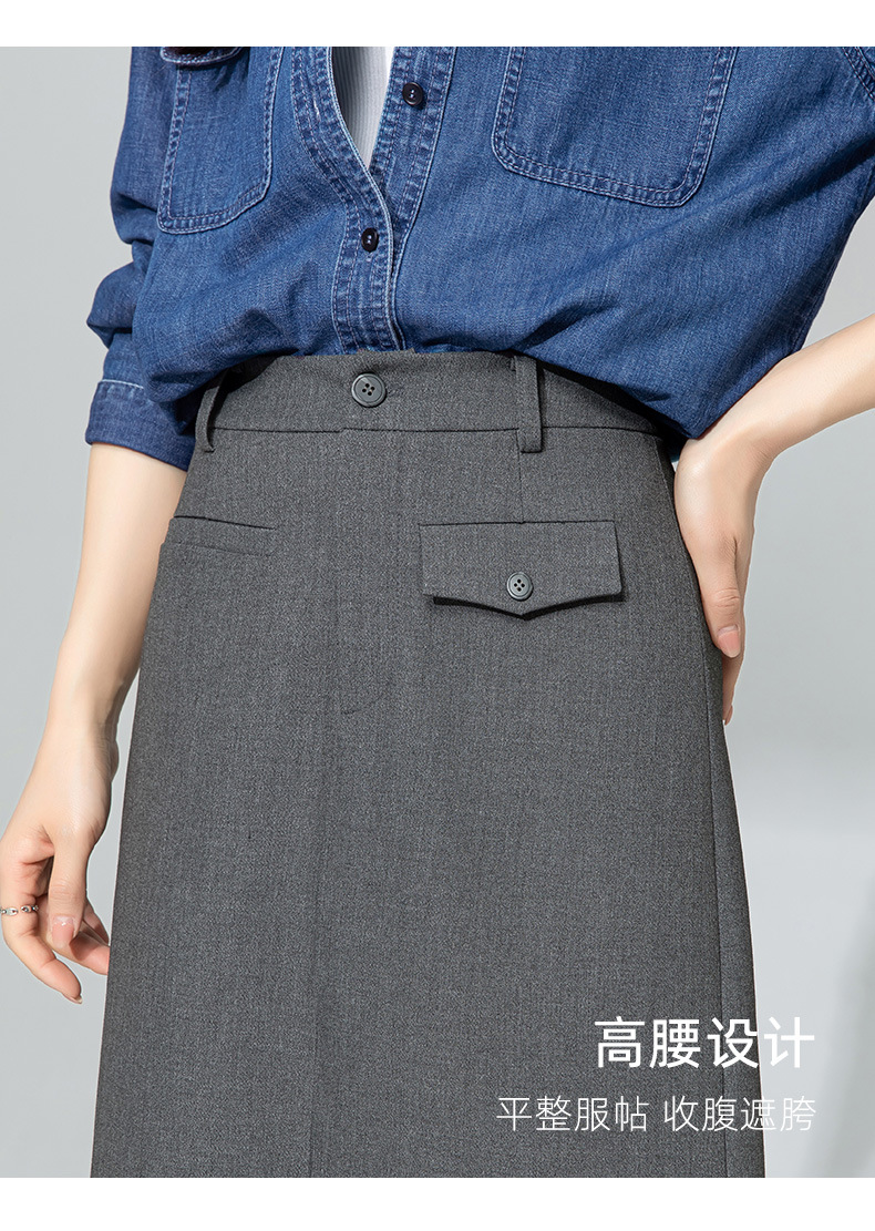 Váy midi len Tencel xám đậm xẻ tà ống suông đa năng — màu xám chi tiết 18