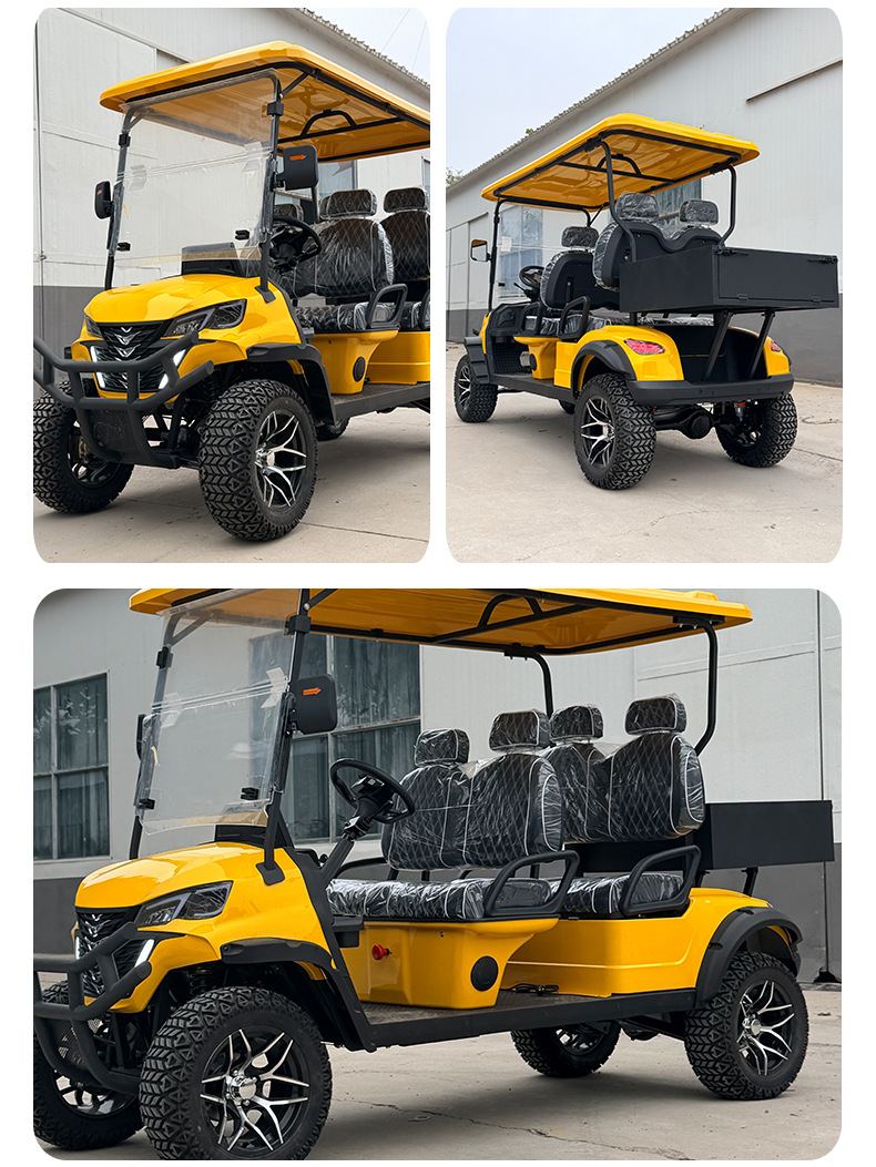 New Model Golf Cart with Lights for Tourist Attractions, Reception Shuttle, 4-Seater Electric Golf Cart with Cargo Bucket