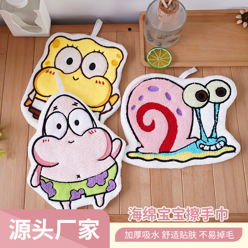 Spongebob Squarepants Hand Towel, Hangable, Thickened, Absorbent, Small Towel for Kitchen and Bathroom, Children's Cartoon Cute Hand Towel
