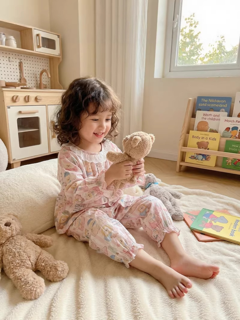Summer cotton pijama for men and women, children's gauze set
