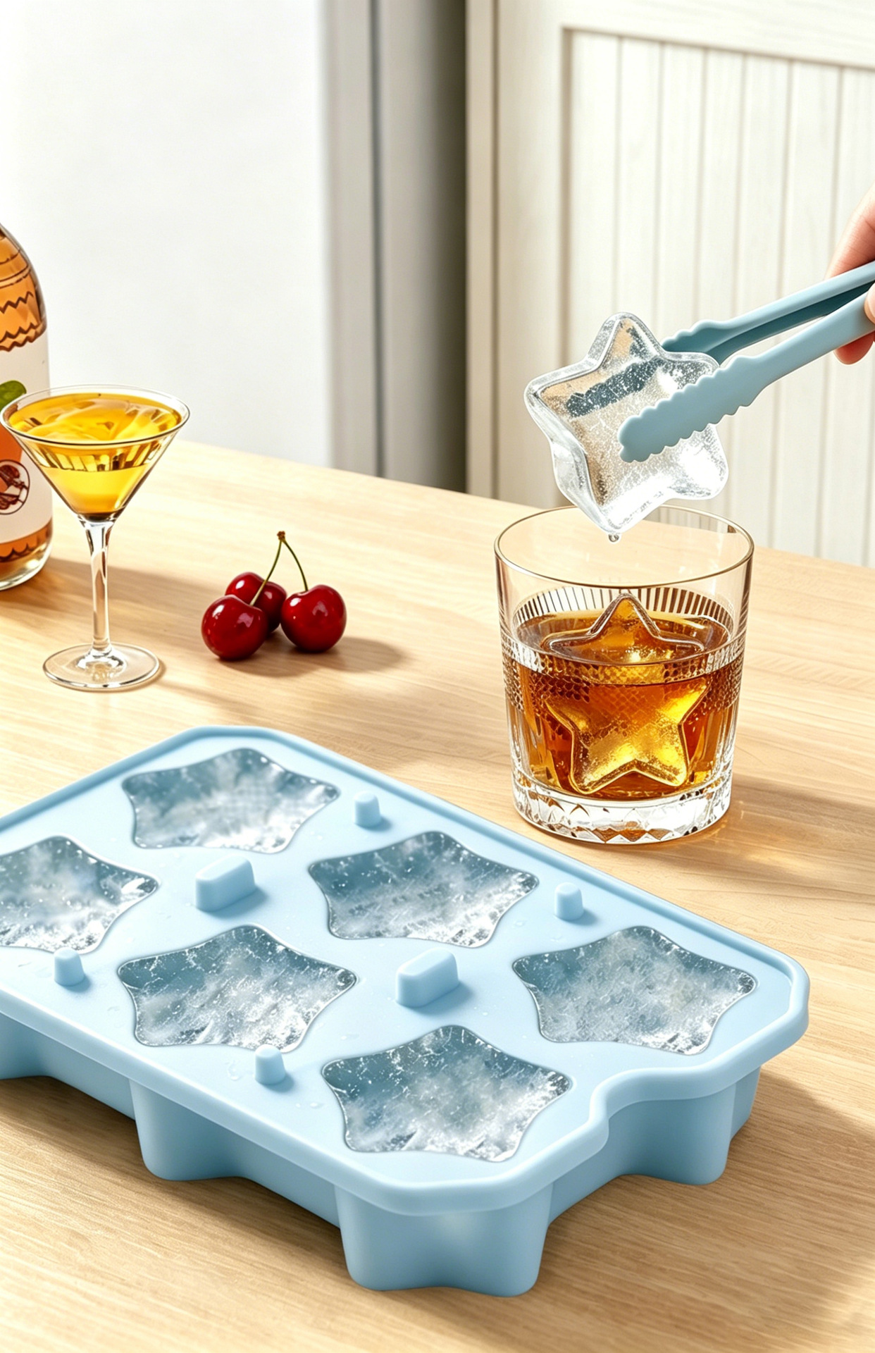 Gıda Sınıfı Silikon Buz Kalıbı Yıldız Buz Küpü Buz Yapma Kutusu Yaratıcı Mini Buz Küpü Mucize Aracı Kapak Dahil Buz Kalıbı