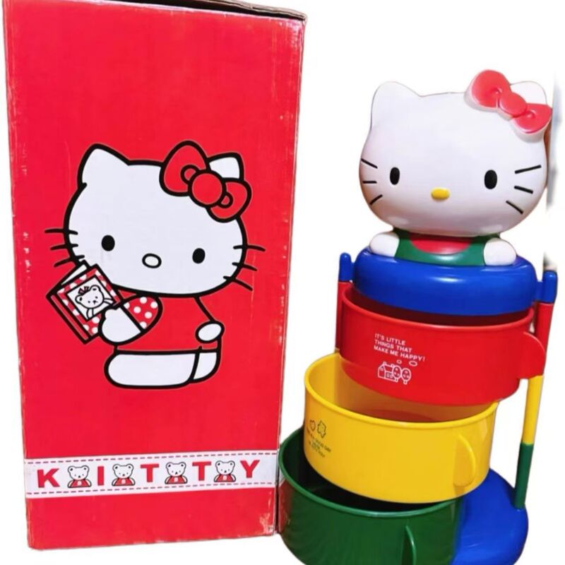 爆款中古三丽鸥HelloKitty旋转收纳可爱猫头KT收纳架推拉一体|undefined
