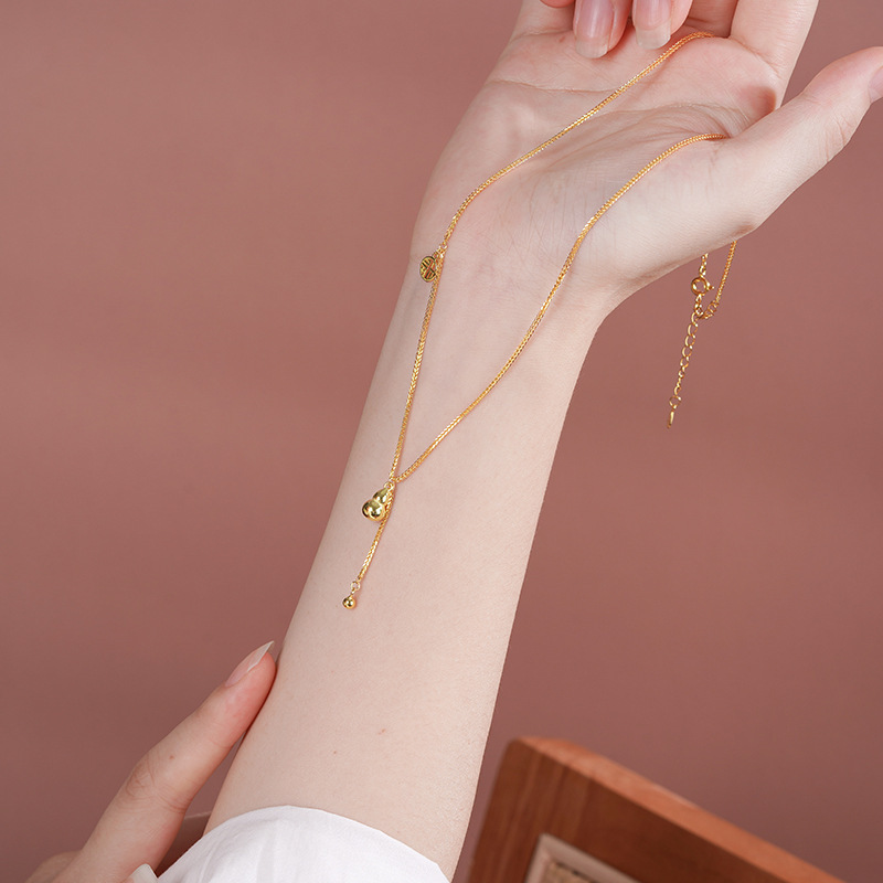 蒂奇亚实拍S925纯银葫芦流苏项链女新中式轻奢高级感福禄锁骨链潮|undefined