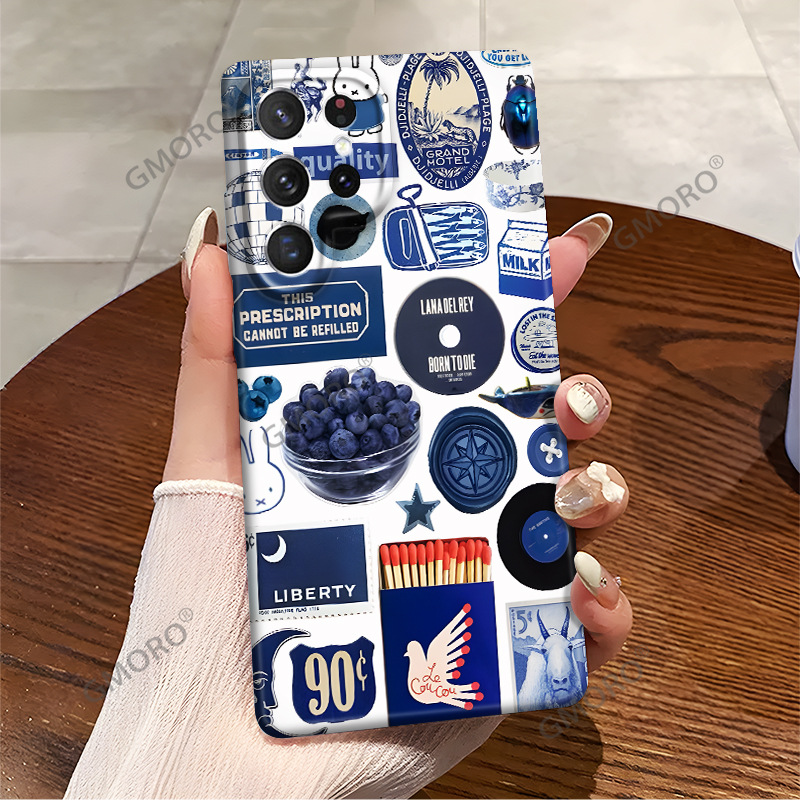 欧美手机壳榜单适用GalaxyS24创意蓝莓插画三星S25全包精孔菲林壳