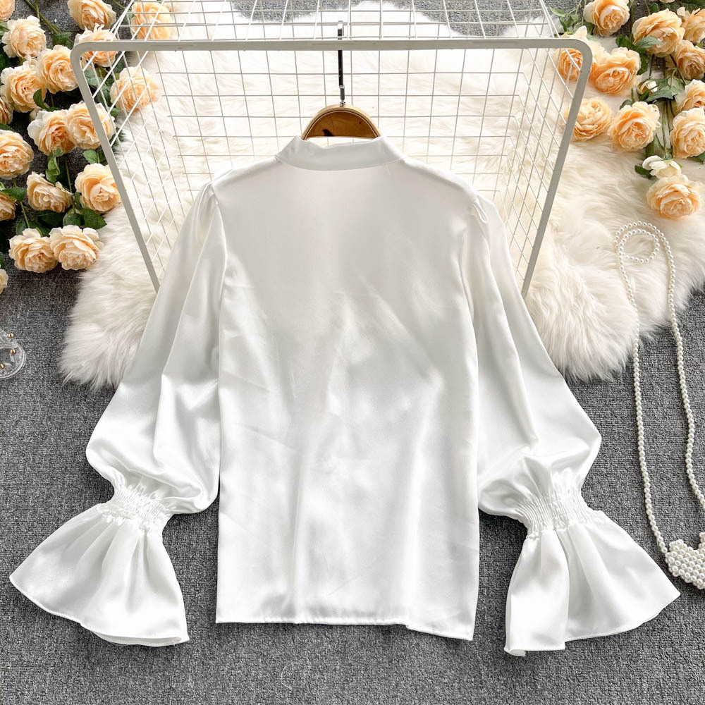 Chic GraceChic GraceChic GraceChic Foreign Trade French High-End Shirt For Women With Ruffled Stand Collar, Single-Breasted Sweet And Elegant Lantern_voghion.com