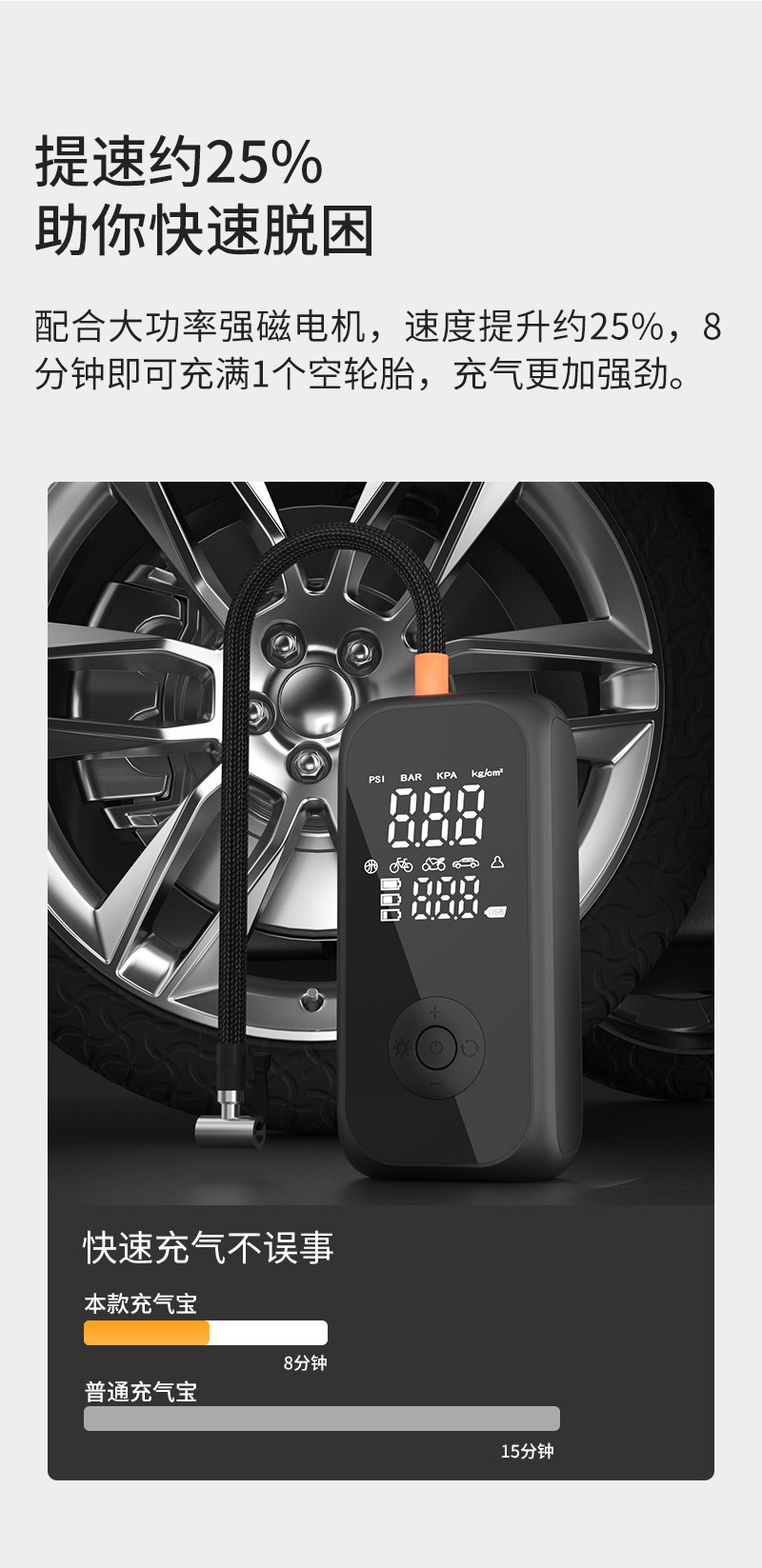 Intelligent digital display portable car tire air pump outdoor emergency handheld wireless charging car air pump