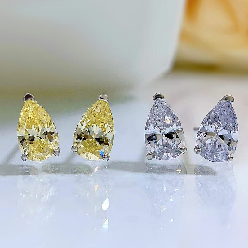 Artificial Diamond Inlay Material 1 Pair 925 Sterling Silver Artificial Diamond Water Droplets Ear Studs