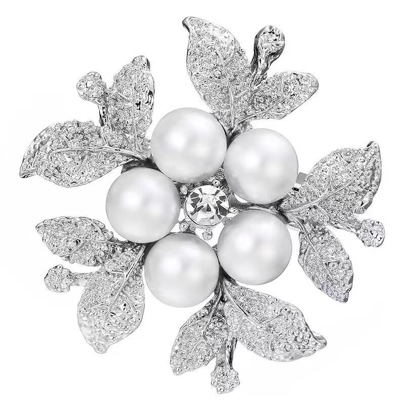 Pearl Floral Brooch Diamond Embellished For Women Coat Accessory_voghion.com