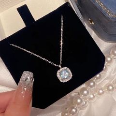 S925純銀サファイアネックレス軽豪華鎖骨鎖高級感角ドリルネックレスバレンタインデープレゼント