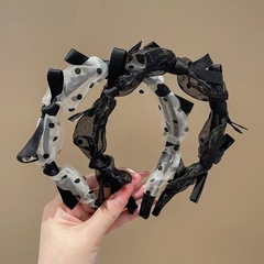 超仙網紗氣質小香風發箍黑色波點甜美蝴蝶結蕾絲網紗髮帶發卡髮飾