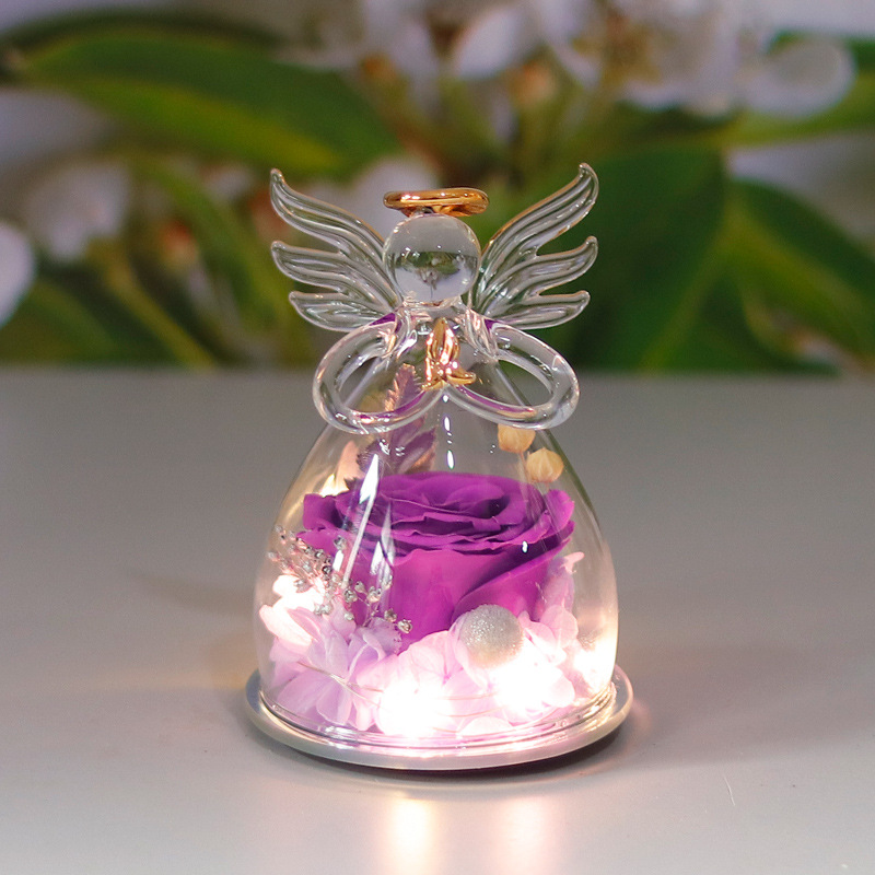Comercio electrónico transfronterizo cubierta de vidrio flor eterna angelito rosa eterna Navidad regalo del día de San Valentín cubierta de vidrio decoración