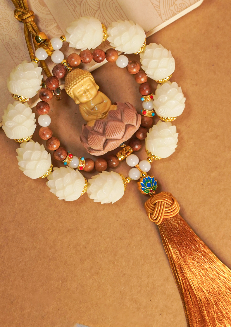 Car Pendant Small Buddha Peach Wood Lotus Car Rearview Mirror Pendant Car Interior Hanging Decoration High-End New Model