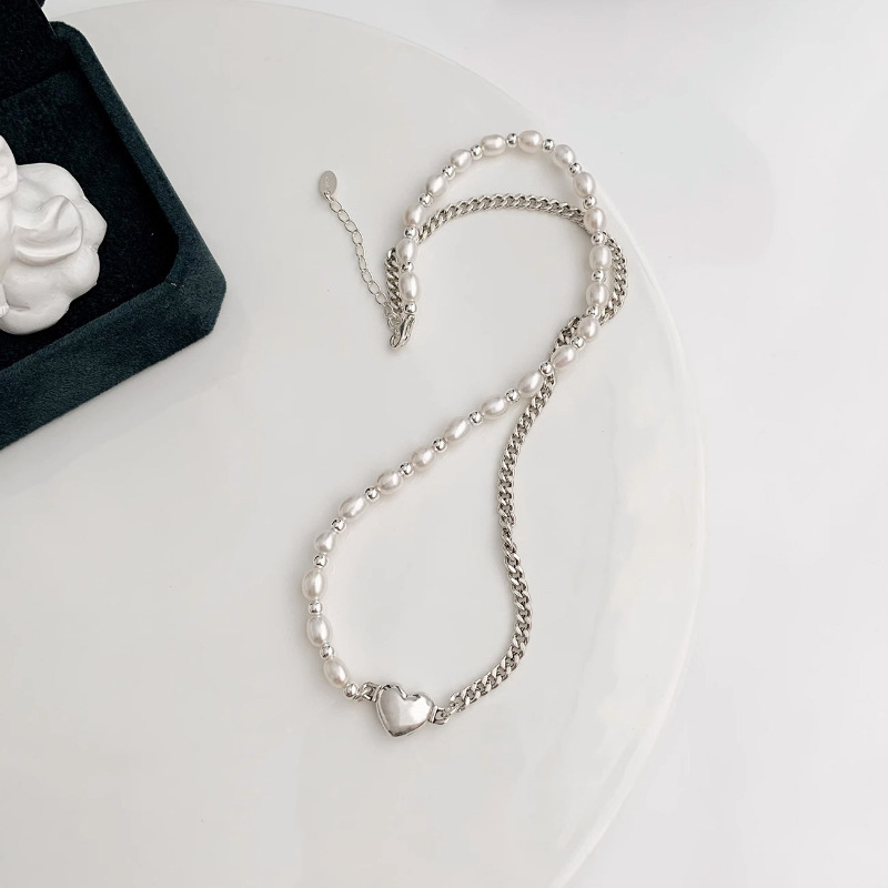 Pearl Double Heart Necklace Women's Fashion Temperament Commuter All match High grade Necklace Clavicle Chain_ipsvogv.com