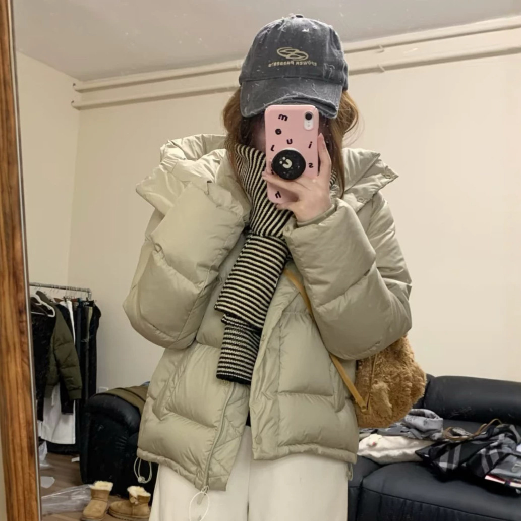 现货发LU同款五格羽绒服韩系泡芙羽绒服可拆卸连帽冬季外套可代发