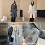 南油精品双面羊绒大衣狐狸毛浴袍长款高级感女装羊毛呢外套