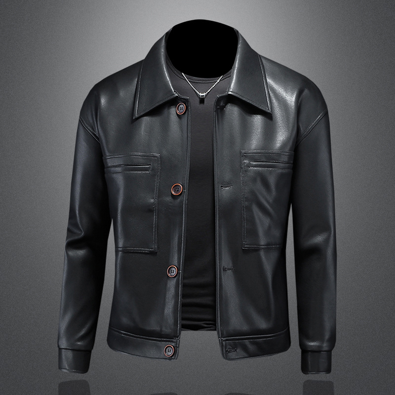 Hombres primavera y otoño coreano 2024 otoño y invierno nuevo abrigo de cuero chaqueta de cuero PU casual hombre abrigo de locomotora corto