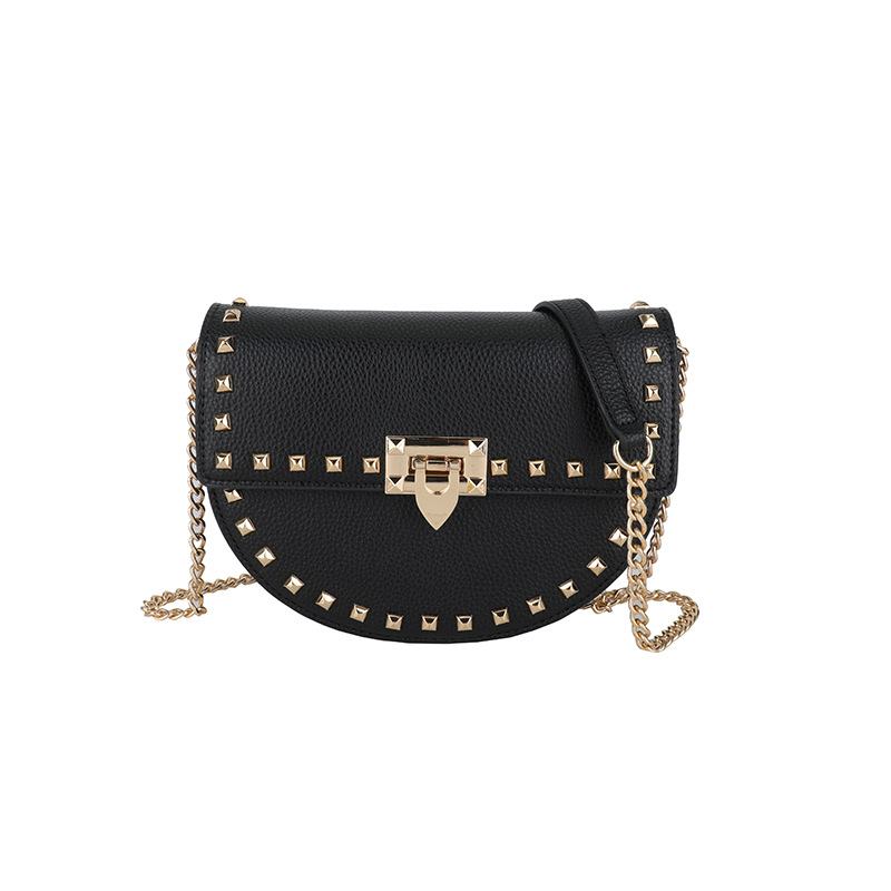 Cross-border 2025 nuevo remaches decoración de color sólido moda multifuncional mochila de hombro con cadenas de bloqueo cinturón de hombro bolsa de sillín