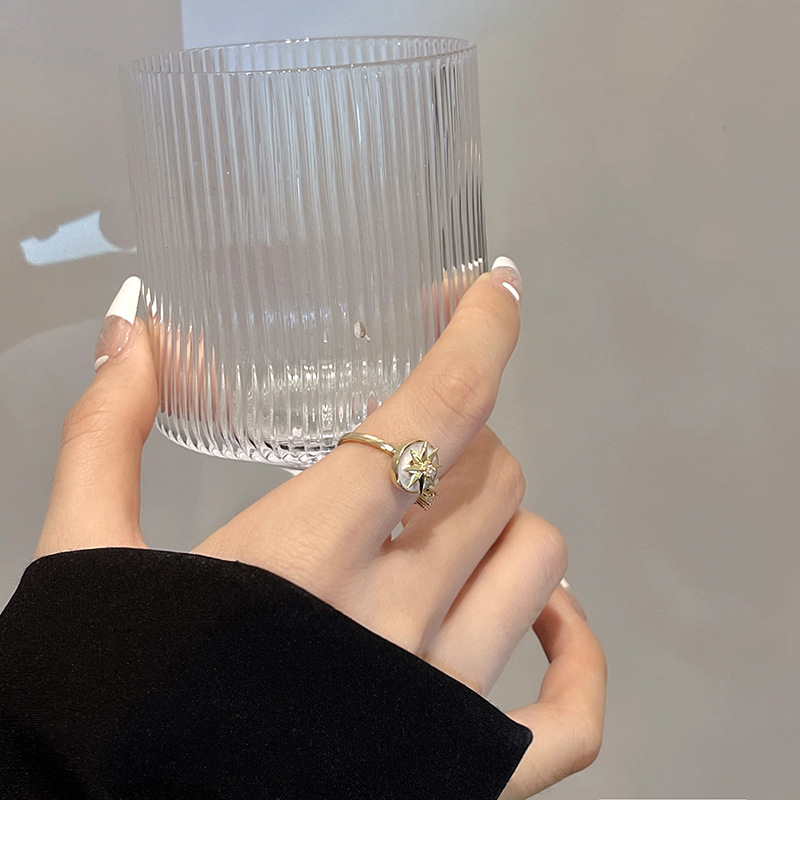 Fashion Star Copper Enamel Plating Inlay Zircon Open Ring 1 Piece