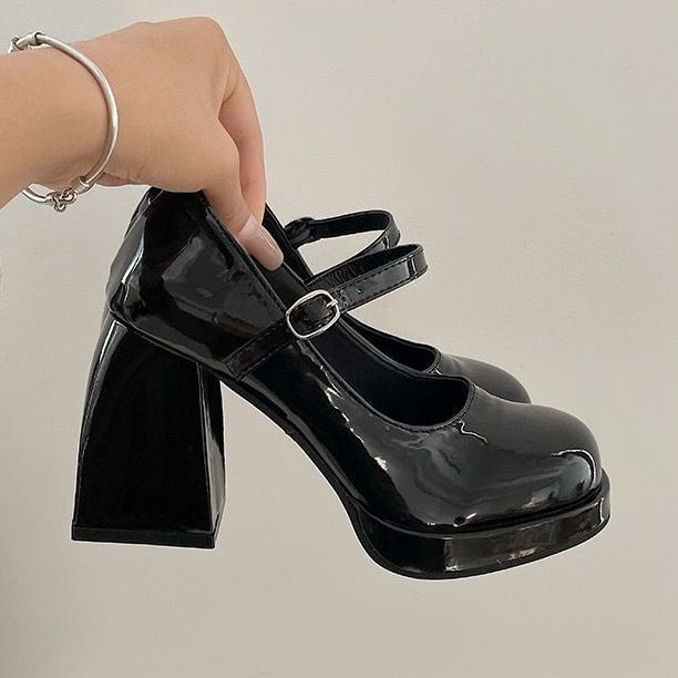 French Black Round-Toe Mary Jane Shoes Thick-Heeled Flats Waterproof Platform High-Heeled Shoes One-Line Buckle Women's Shoes 2025 Spring & Fall French Black Round-Toe Mary Jane Shoes Thick-Heeled Flats Waterproof Platform High-Heeled Shoes One-Line Buckle Women's Shoes 2025 Spring & Fall