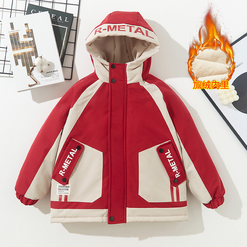Boys' Cotton-Padded Jacket, Children's Fleece-Lined Thick Warm Coat, 2026 Autumn and Winter Fashionable Hooded Parka Coat