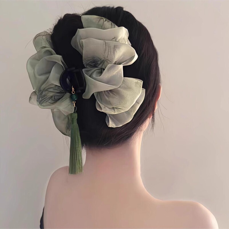レトロな蝶結び雲タッセルメッシュクリップ女性のための 2025 新しいファッションサメクリップヘアアクセサリーヘアピン|undefined