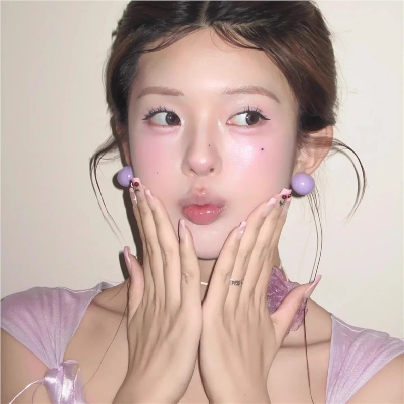 巨显白！小清新糖果色圆球耳钉女春夏芋泥紫韩系气质简约甜美耳环|undefined