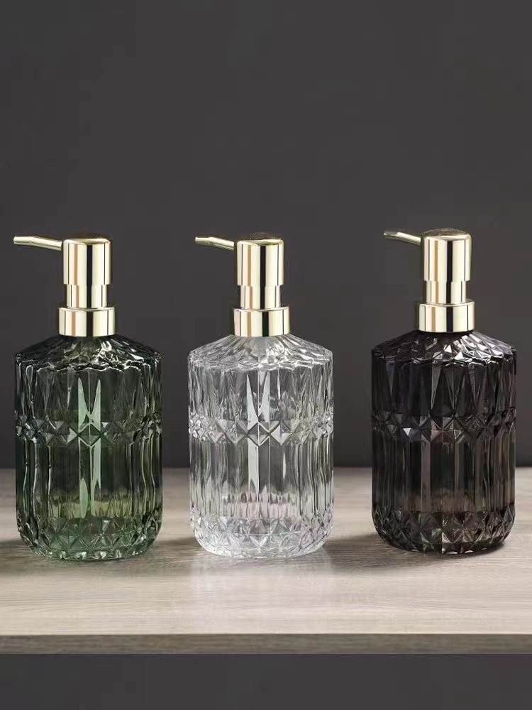 El fabricante suministra 420ml de desinfectante de manos, botella de vidrio transparente de color de patrón vertical cuadrado, botella de desinfectante de manos, vidrio