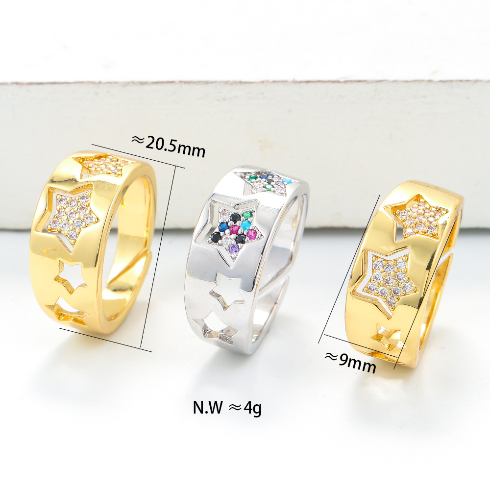 Unisex Gender Plating Design Korean Diamond-studded Hollow Five-pointed Star Couple Ring