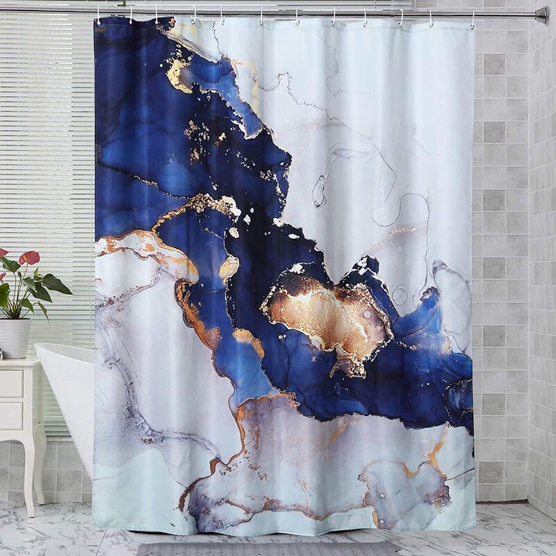 Luxury Blue Modern Stall Fabric Shower Curtain 36 Inch Contemporary Abstract Art Painting Small Bathroom Shower Curtain Waterproof