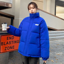 時尚克萊因藍羽絨棉衣女2022冬季反季處理大碼棉服短款保暖外套