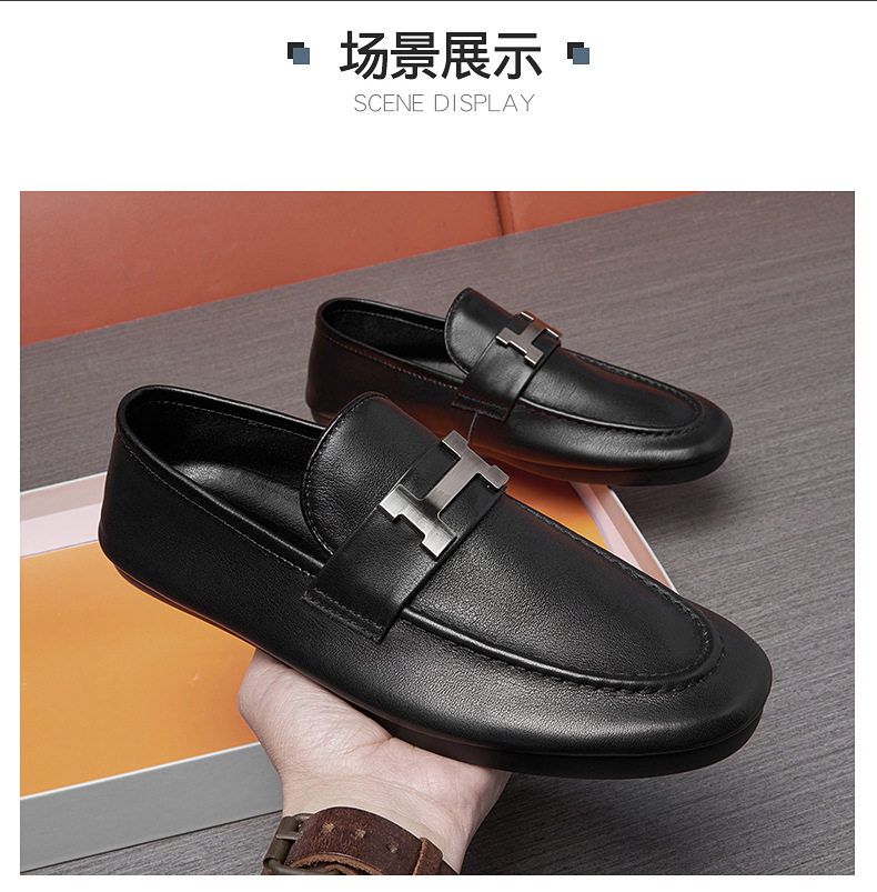 Giày lười nam da bò cổ thấp mũi tròn gót thấp 1-3 cm — 8156 màu đen, 8158 màu đen, Màu trắng 8156, Màu trắng 8158 chi tiết 6