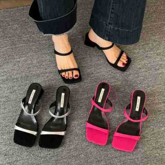 Korean High-End One-Strap High 2025 Summer New Versatile French Style Chunky Heel Women's Sandals_vogvips.com