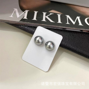 Seawater Tahiti Platinum Grey Pearl Earrings with Extremely Round Extremely Strong Light Almost Fawless Temperament Platinum Grey Pearl Earrings