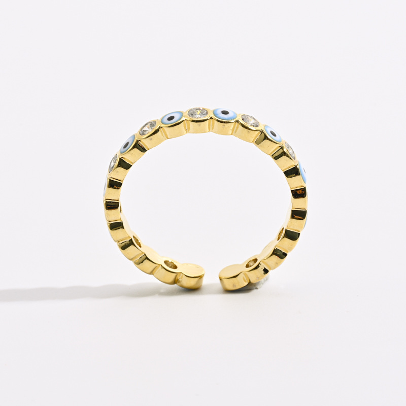 Retro Geometric Eye Copper Open Ring Zircon Copper Rings