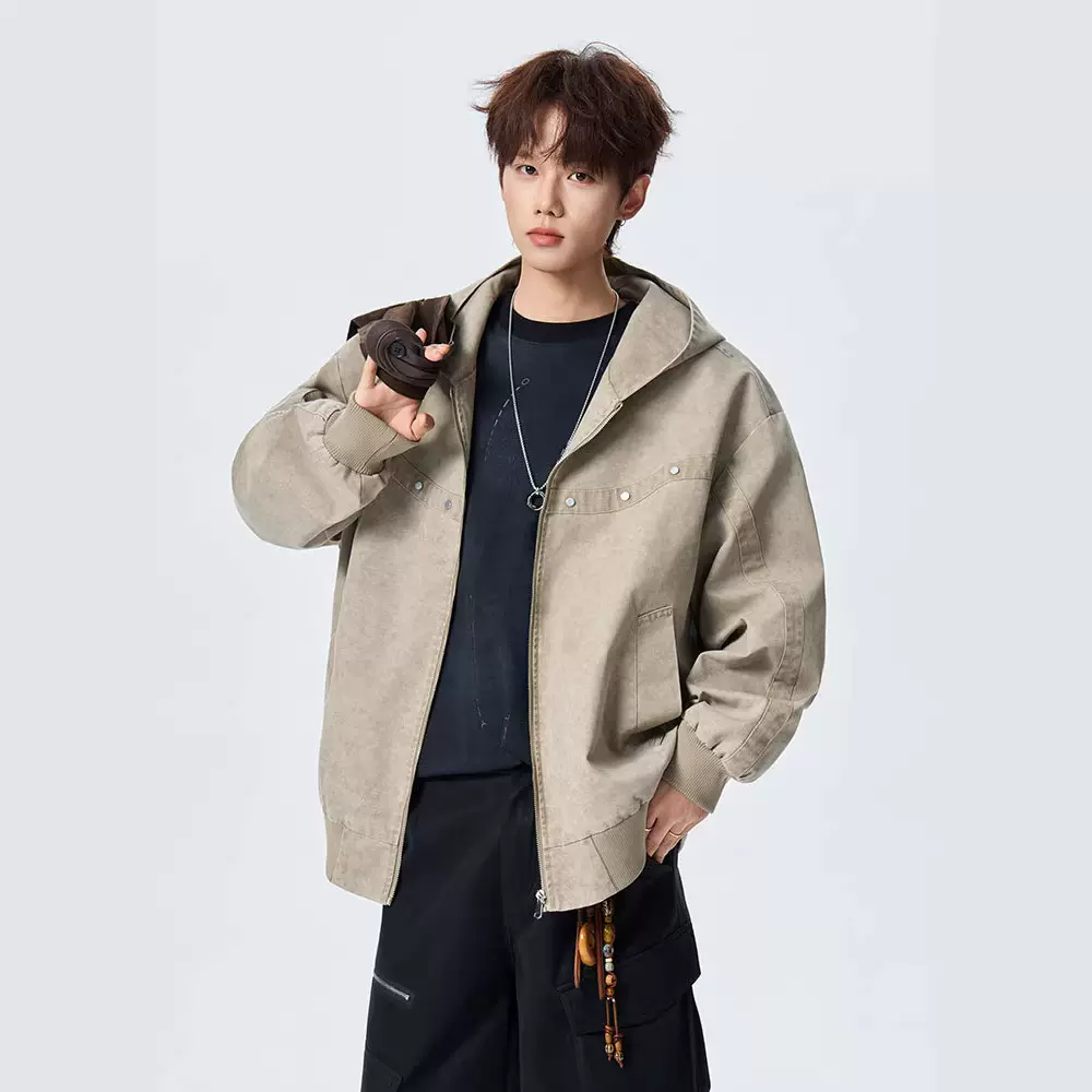 简恒美式高街铆钉拉链开衫夹克卫衣春季新款设计感高级感男士外套