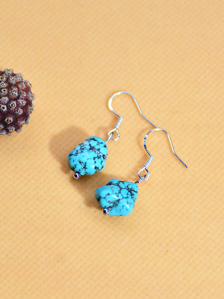 짧은 작은 귀걸이 비대칭 청록색 귀걸이 티베트 귀걸이 독특한 오리지널 스톤 티베트어 액세서리 귀걸이 민족 스타일