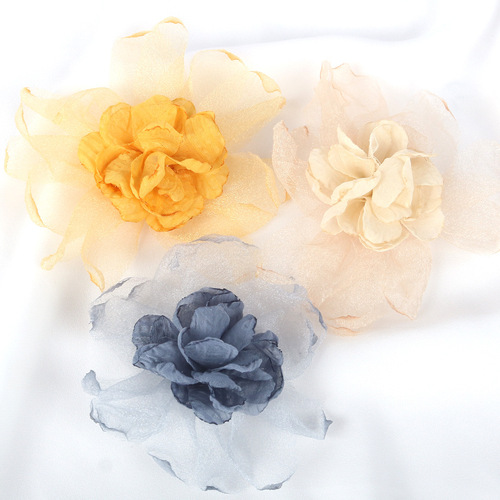 10cm organza flower handmade diy jewelry flower chiffon burnt edge flower accessories hairpin headdress brooch accessories