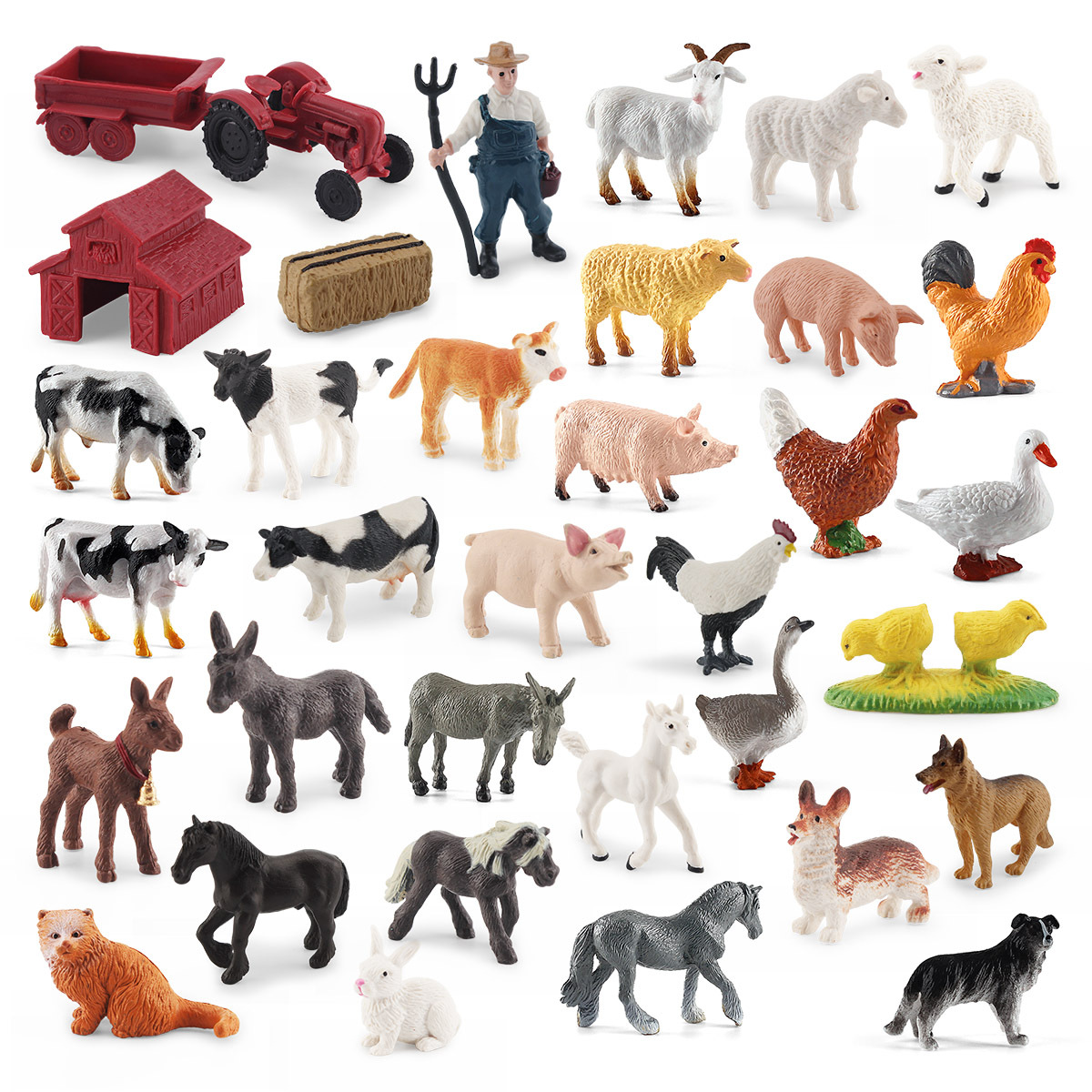 仿真雞鴨鵝豬狗貓兔牛羊馬驢農夫迷你農場家禽動物套裝模型擺件