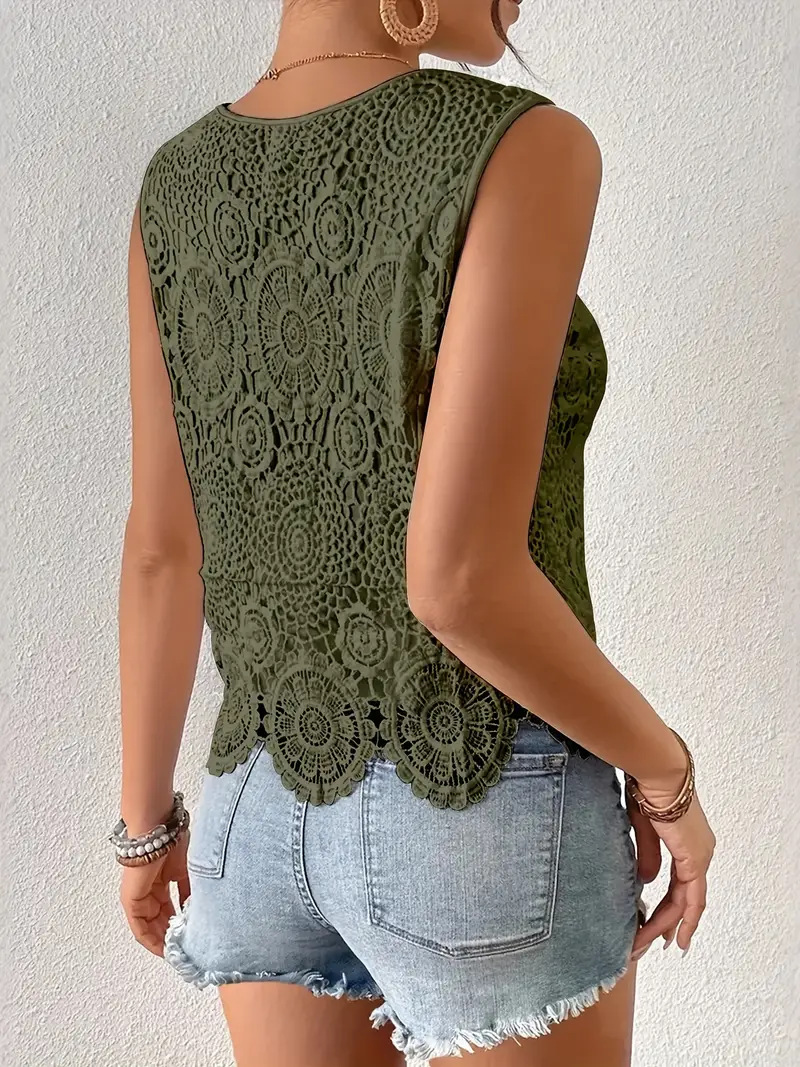 Women's French Style Crochet Camisole Heavy Duty Summer Top Chic Slimming Sexy Elegant Floral Outer Layer_ecoleips.com