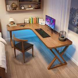 实木L型书桌家用转角电脑桌台式卧室双人办公桌子拐角靠墙工作台