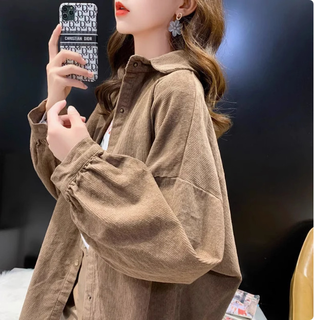 早秋装2025年新款大码女装开衫外套女薄款灯芯绒衬衫爆款洋气上衣|undefined