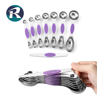 Amazon New Strong Magnetic Stainless Steel Measuring Spoon Double Head Magnetic Suction Measuring Spoon Baking Tools Double Head Measuring Spoon 8/9 Piece Set
