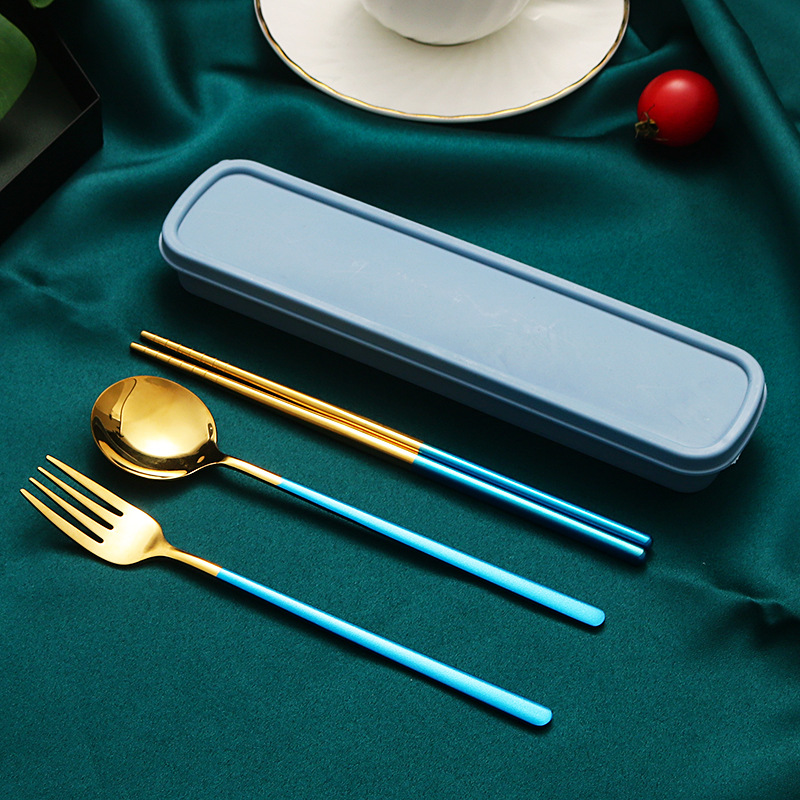 304 vajilla portátil de acero inoxidable cuchara coreana Tenedor palillos conjunto de tres piezas estudiante traje de viaje al aire libre logo imprimible