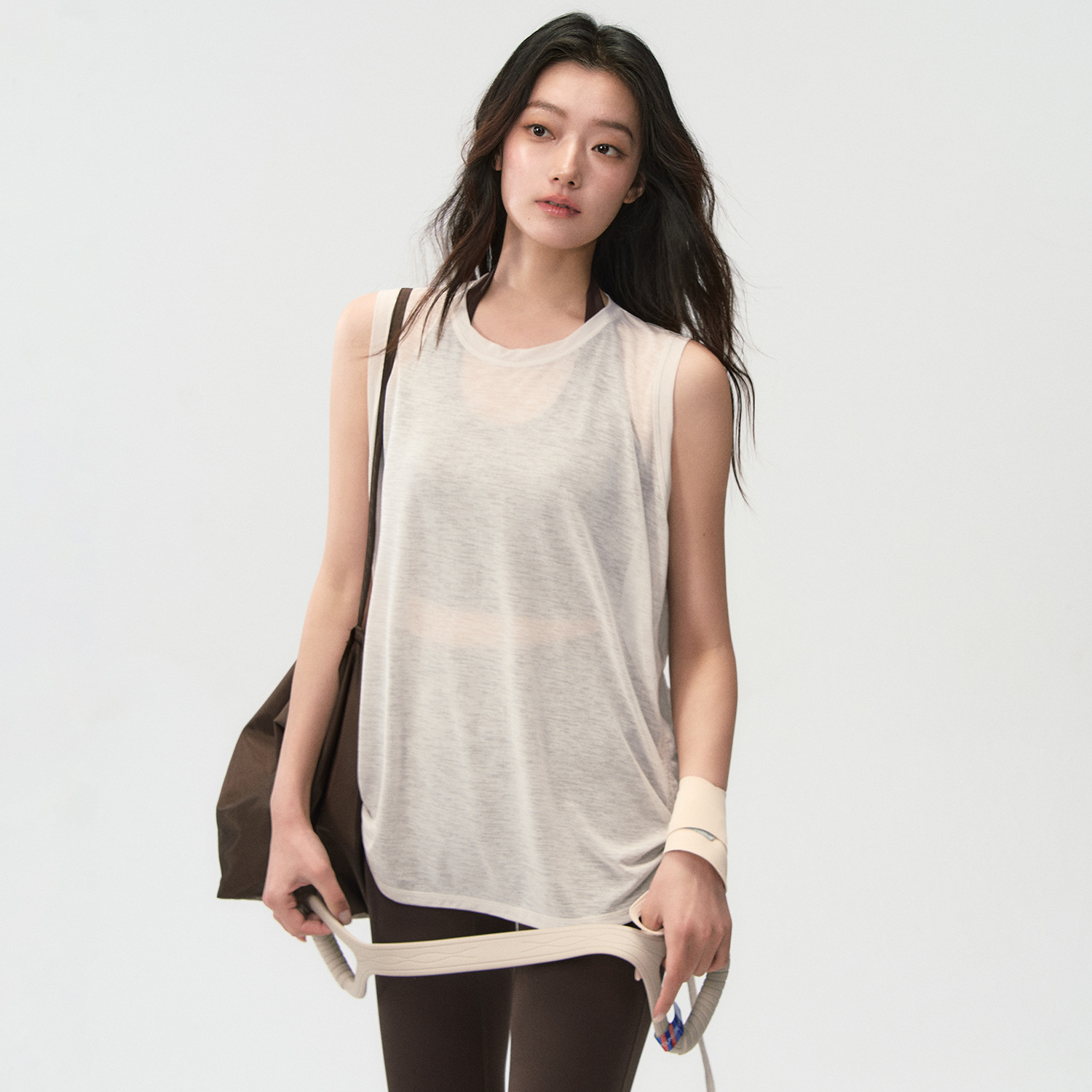 Sleeveless Drawstring Running Sports Vest Summer Thin Loose Flesh-Covering Blouse Yoga Fitness Top Yoga Vest