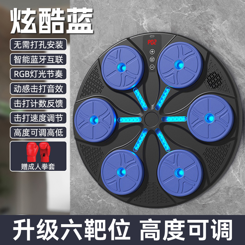 뮤직복싱타겟 + 성인복싱글러브 [블루투스 음악 + 라이트리듬 + 높이조절] 플래시 쿨블루