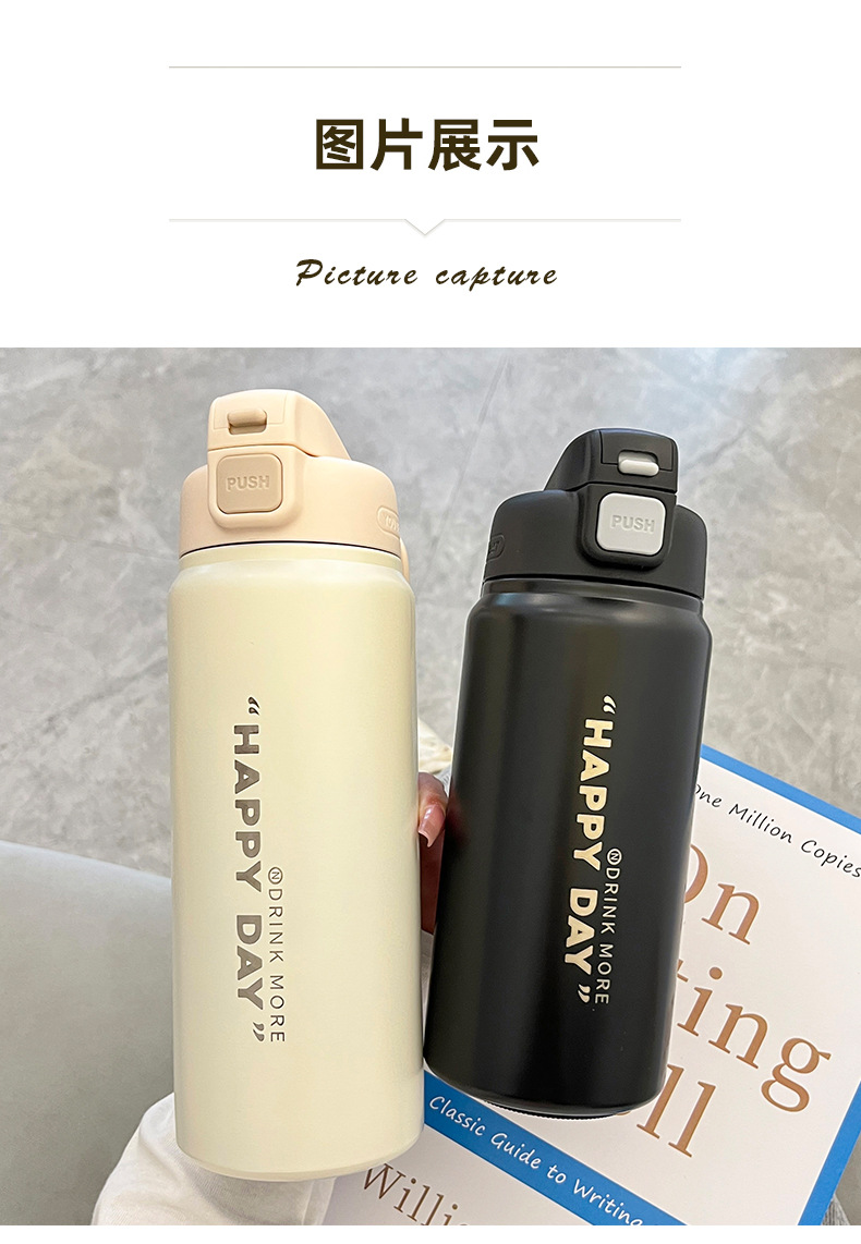 Wholesale of Yongkang fresh and simple double-drinking large-capacity insulated cups with straws, fitness and sports couple water cups and insulated kettles pic 36