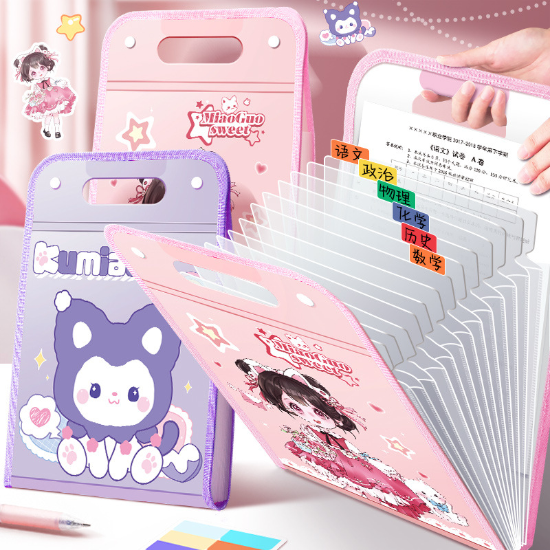 Bolsa de rollo de prueba de carpeta portátil A4 bolsa de órgano de mano de gran capacidad de múltiples capas para estudiantes de escuela primaria bolsa de almacenamiento de rollo