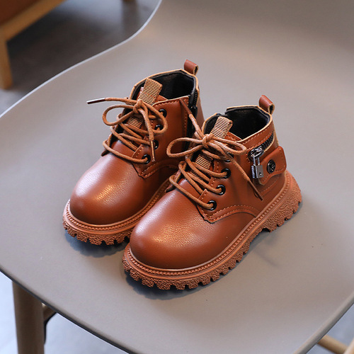 Girls' Shoes Children's Leather Boots 2024 New Boys' Spring and Autumn Patent Leather Boots Fashionable Martin Short Boots