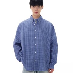 アメリカンレトロクラシックブルーチェック柄シャツ男女cleanfitカジュアル高级感シャツファッション
